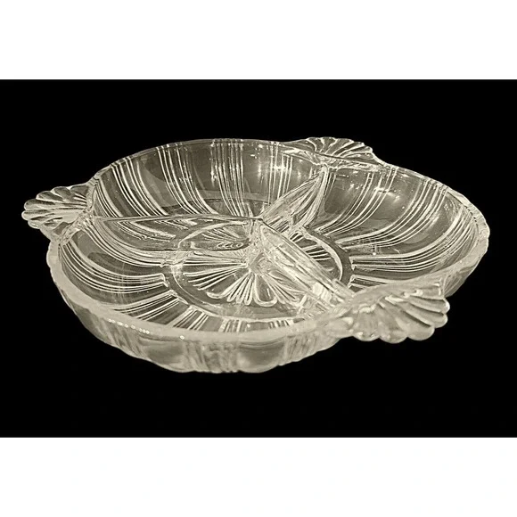Depression Hazel Atlas 572 Clear Press Glass Divided Serving Dish Vintage - Picture 2 of 4